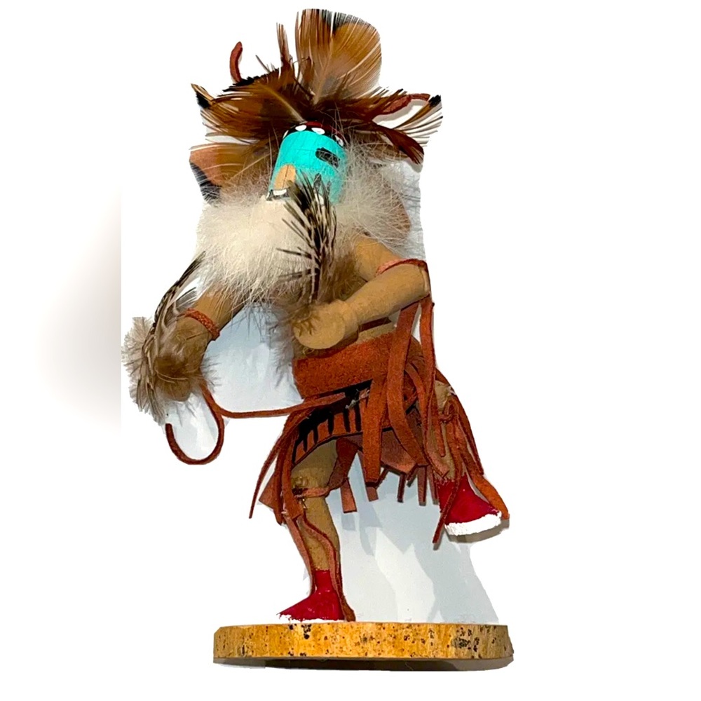 Kachina ZUNI warrior DOLL 6” Native American Carving Feather Dancer Tribal Mask